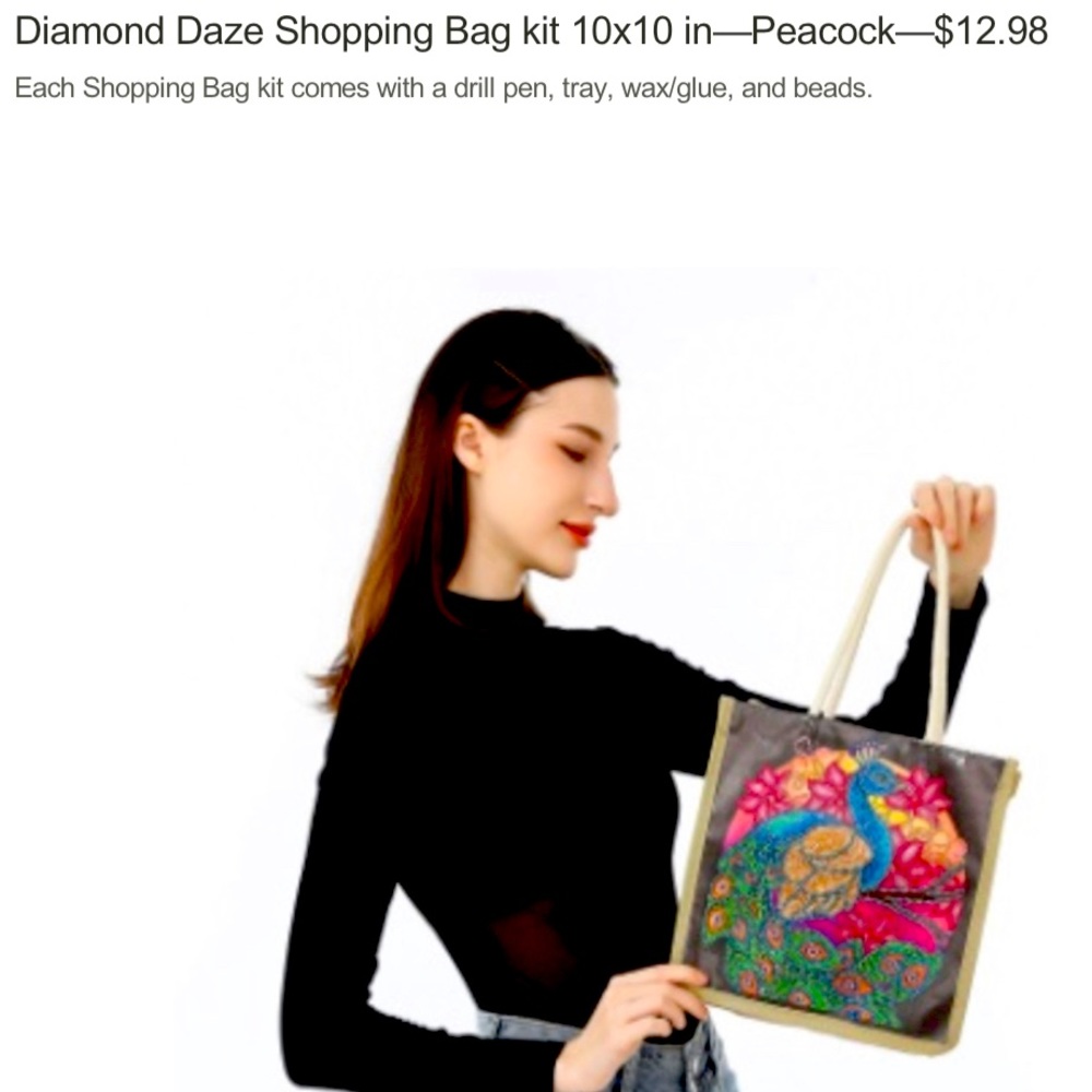 Diamond Daze Shopping Bag: with chart slip, drill pen, tray, wax/glue and beads